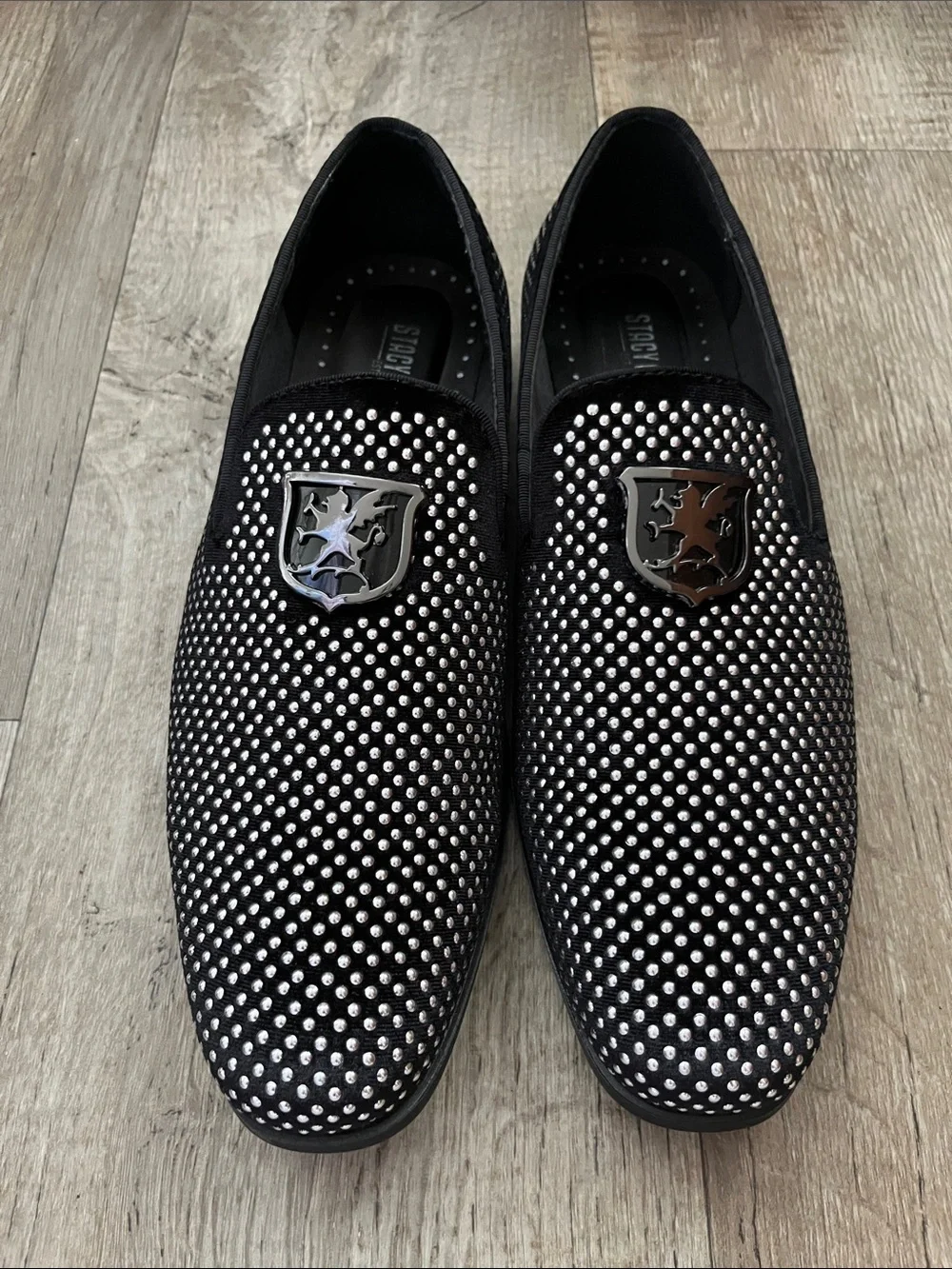Stacy Adams Swagger Black w/ Silver Studs Slip-On Loafers Silver Crest Size 9M